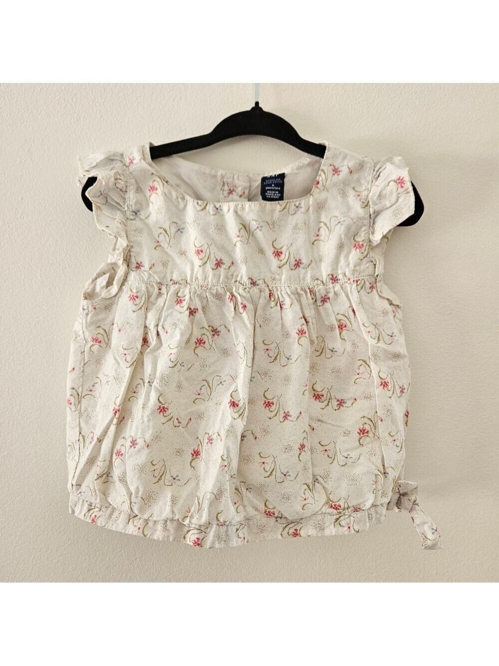 5/$25 Gap Toddler Floral Blouse Cream Pink Tie Sides Size 3 Years